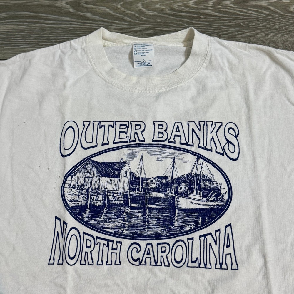 Vintage Outer Banks North Carolina T-Shirt Coastal Graphic‎ White Large 2000s